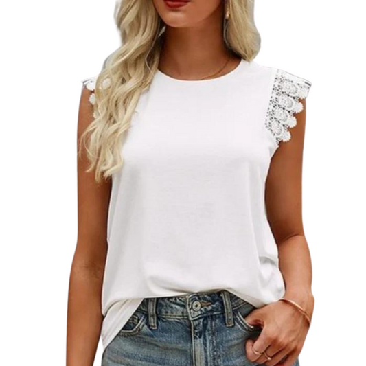 Sleeveless Decorated Shoulder Casual Blouse