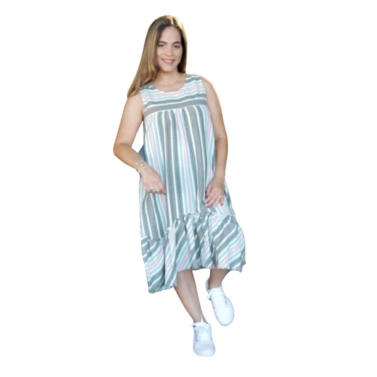 Sleeveless Multi Striped Midi Dress